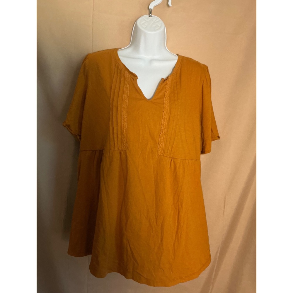 Old Navy Maternity Top Women XL Mustard Yellow Excellent Pintuck Lace Boho 1445